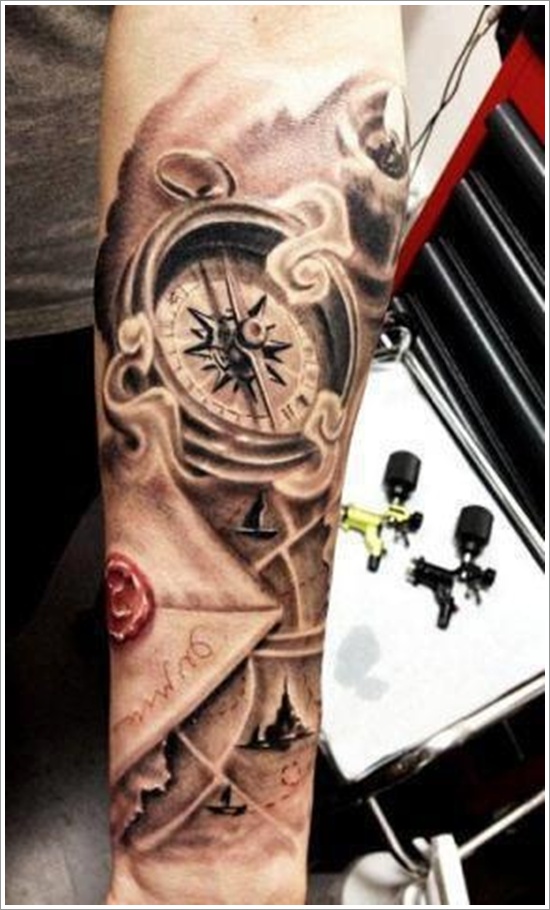 Amazing compass tattoo design, idea 23