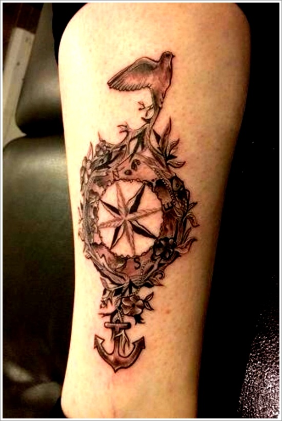 Amazing compass tattoo design, idea 21