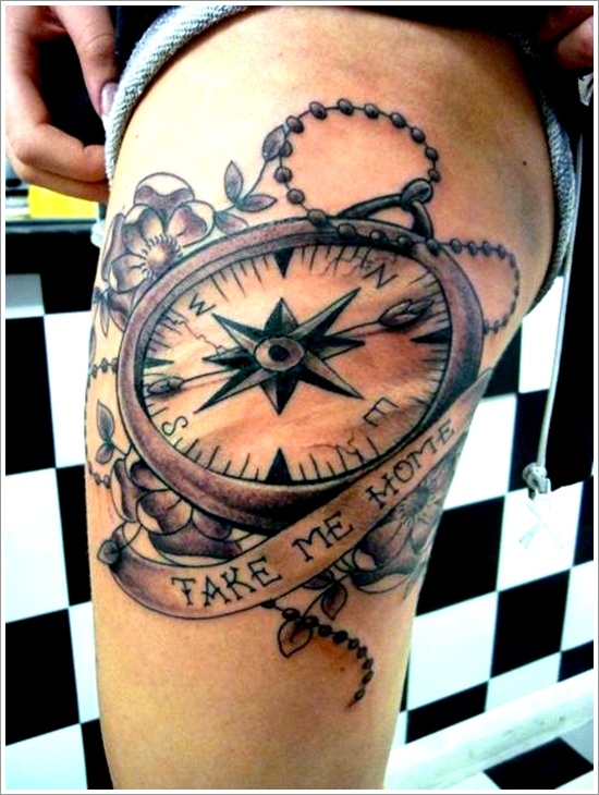 Amazing compass tattoo design, idea 30