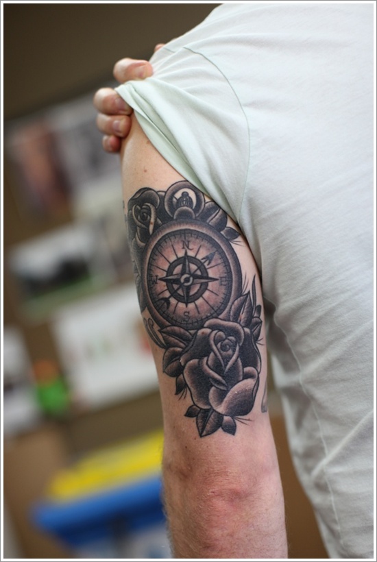 Amazing compass tattoo design, idea 14