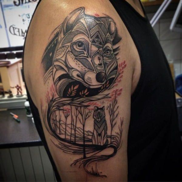 Meaningfull wolf tattoo design, idea 21