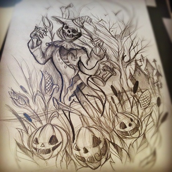 Scary scarecrow tattoos design, idea 3