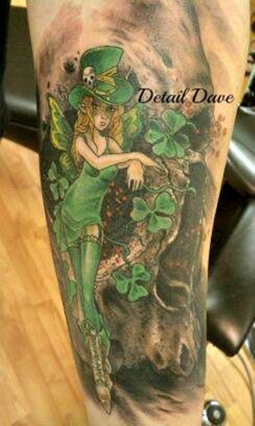 Clover shamrock and leprechaun inspired tattoo design, idea 7