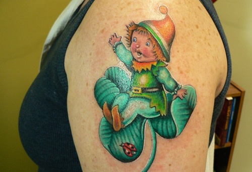 Clover shamrock and leprechaun inspired tattoo design, idea 17