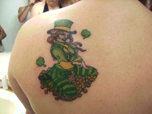 Clover shamrock and leprechaun inspired tattoo design, idea 18