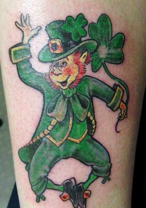 Clover shamrock and leprechaun inspired tattoo design, idea 19