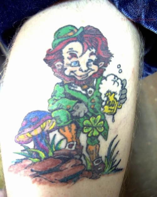 Clover shamrock and leprechaun inspired tattoo design, idea 20