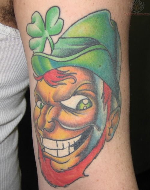 Clover shamrock and leprechaun inspired tattoo design, idea 21
