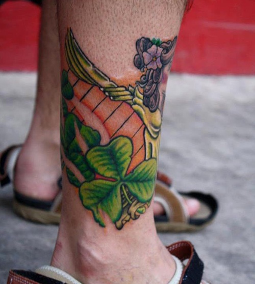 Clover shamrock and leprechaun inspired tattoo design, idea 22