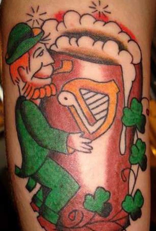 Clover shamrock and leprechaun inspired tattoo design, idea 24