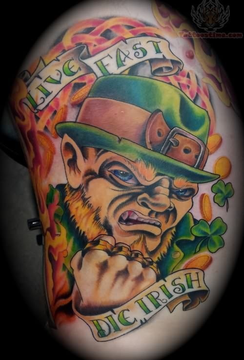 Clover shamrock and leprechaun inspired tattoo design, idea 25