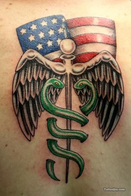 Fascinating tattoos with caduceus design, idea 2