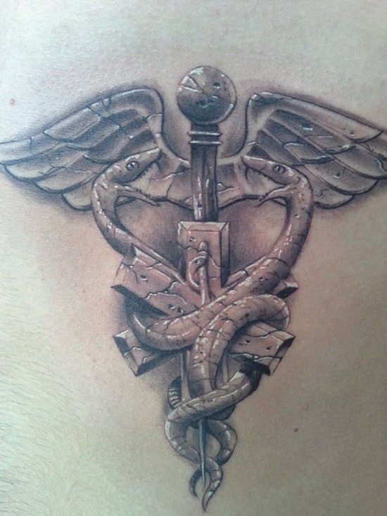 Fascinating tattoos with caduceus design, idea 23