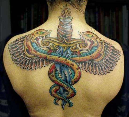Fascinating tattoos with caduceus design, idea 29