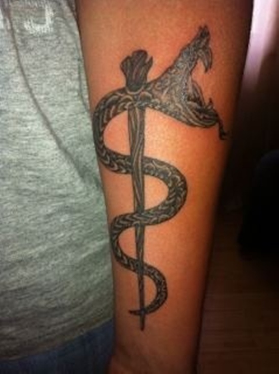 Fascinating tattoos with caduceus design, idea 5