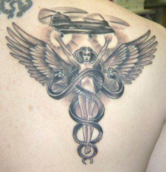 Fascinating tattoos with caduceus design, idea 3