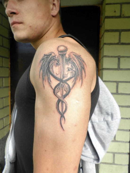 Fascinating tattoos with caduceus design, idea 6