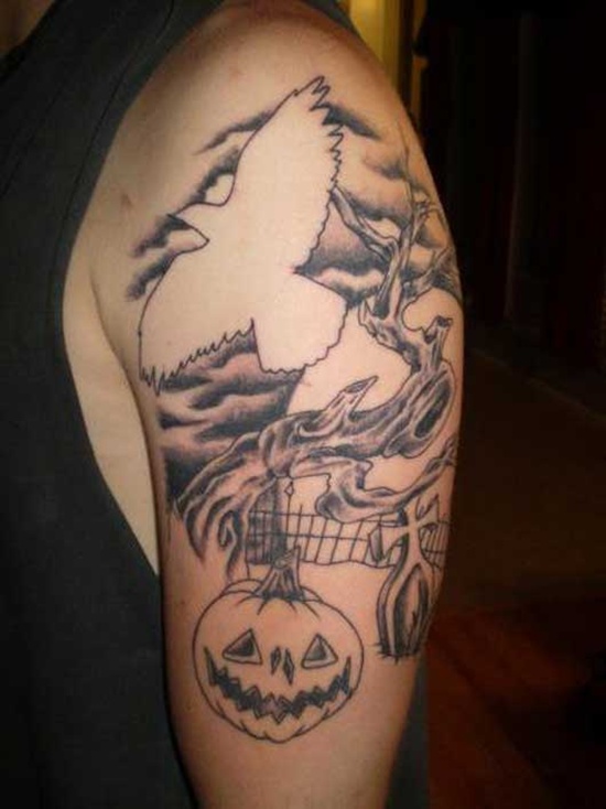 Evil looking pumpkin tattoos design, idea 7