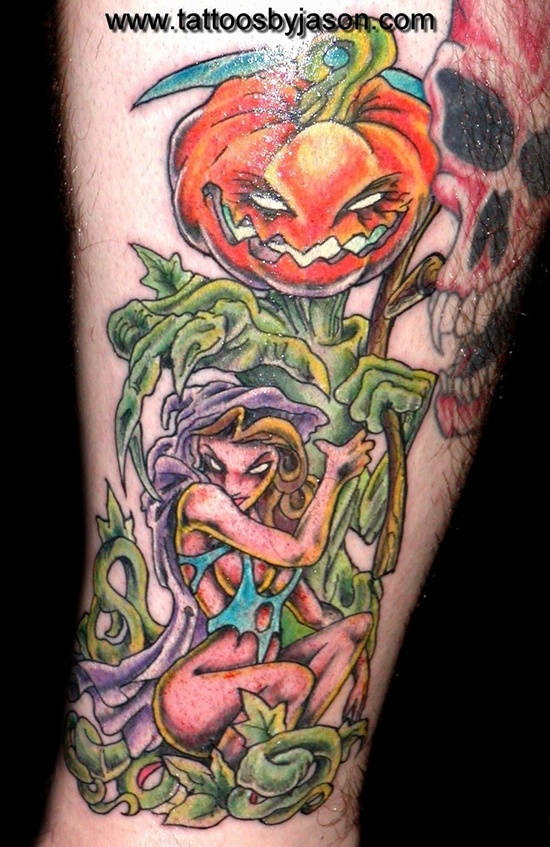 Evil looking pumpkin tattoos design, idea 15