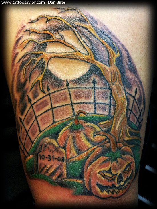 Evil looking pumpkin tattoos design, idea 16