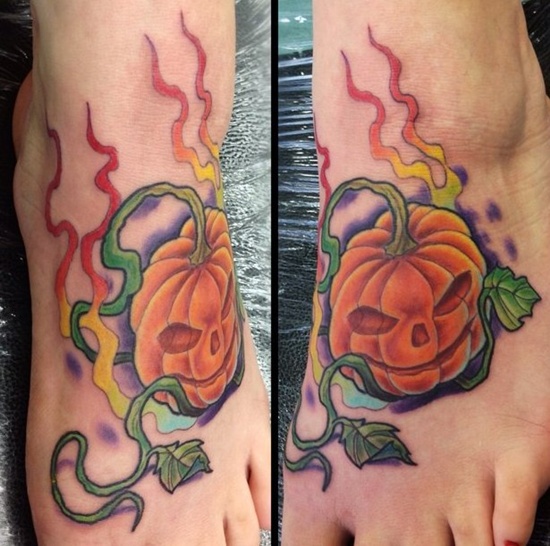 Evil looking pumpkin tattoos design, idea 9