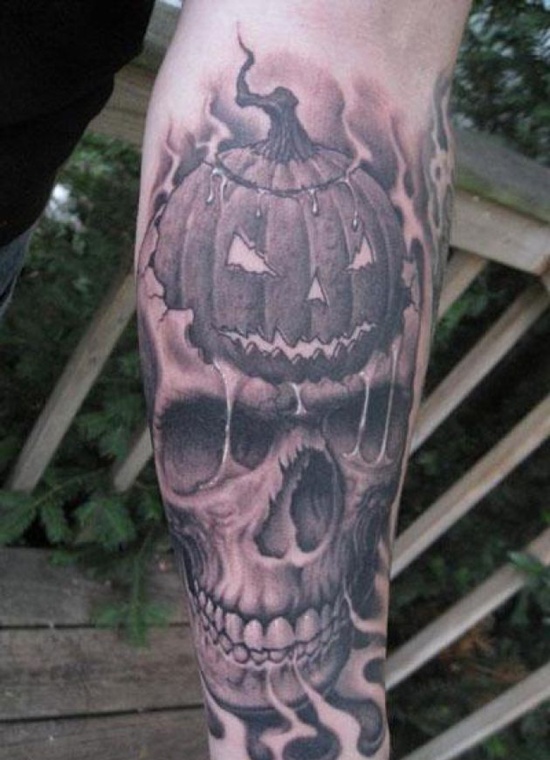 Evil looking pumpkin tattoos design, idea 21