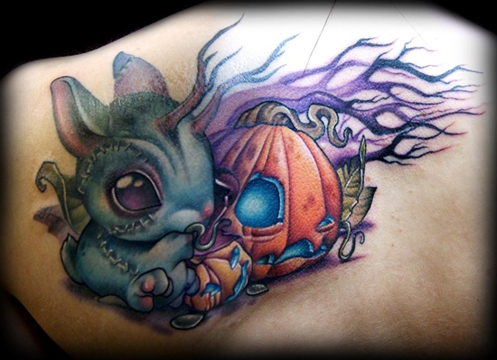 Evil looking pumpkin tattoos design, idea 25