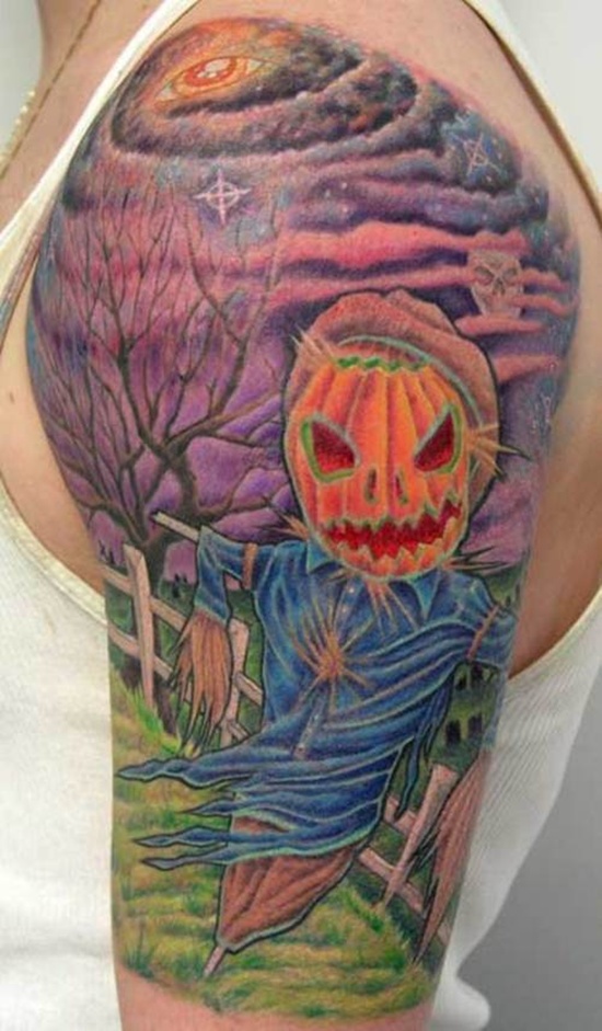 Evil looking pumpkin tattoos design, idea 6