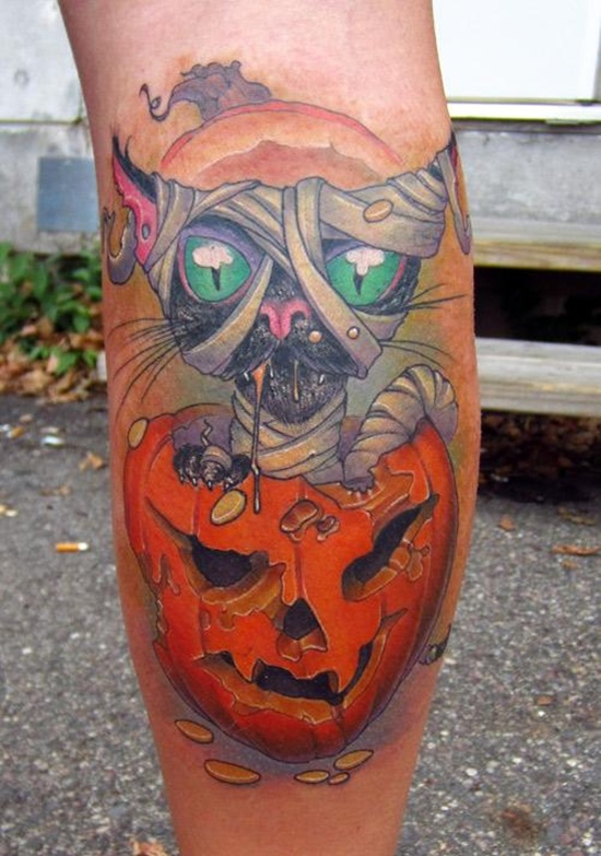 Evil looking pumpkin tattoos design, idea 2