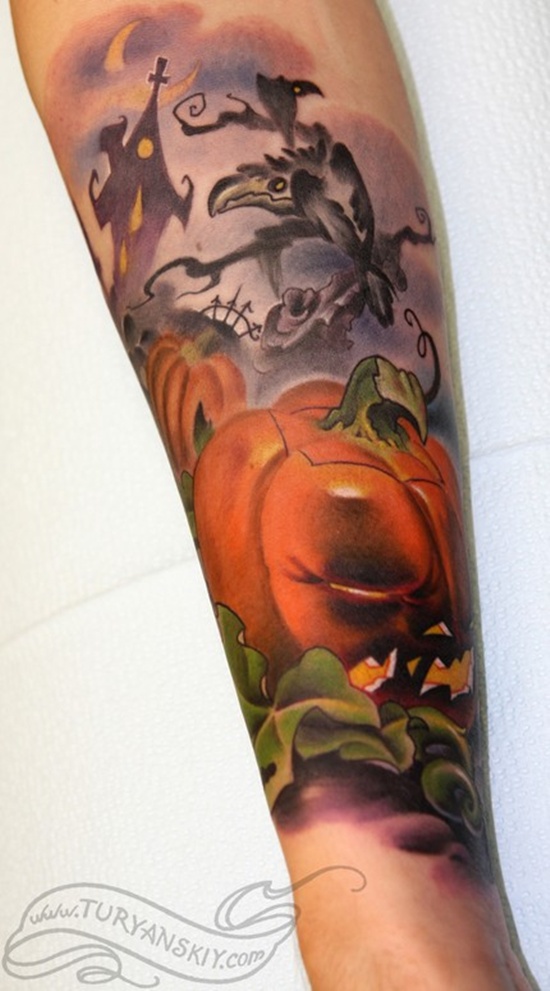 Evil looking pumpkin tattoos design, idea 3