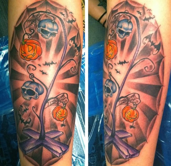 Evil looking pumpkin tattoos design, idea 4