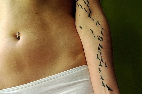 Tattoos showing bird flocks design, idea 19