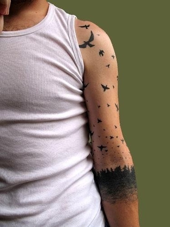 Tattoos showing bird flocks design, idea 3