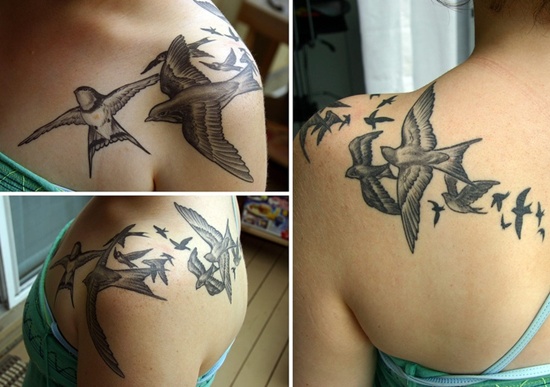 Tattoos showing bird flocks design, idea 12
