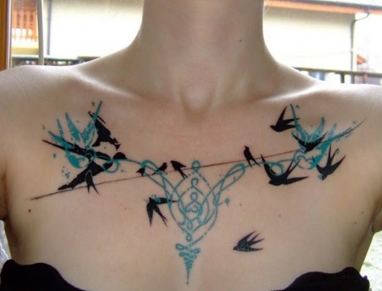 Tattoos showing bird flocks design, idea 2