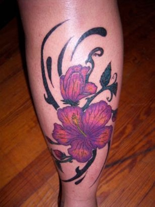 Tattoos with the hibiscus flower in their design, idea 17