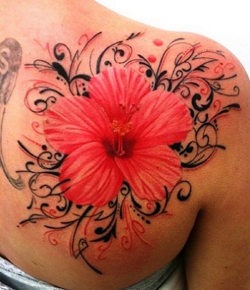 Tattoos with the hibiscus flower in their design, idea 21