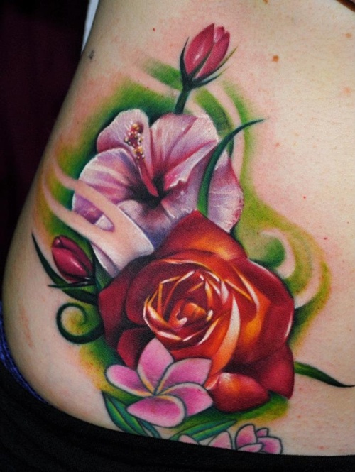 Tattoos with the hibiscus flower in their design, idea 10