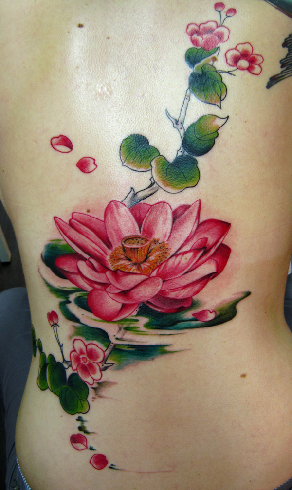 Awesome lotus flower tattoo design, idea 24
