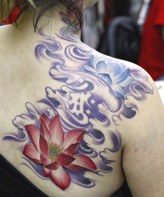 Awesome lotus flower tattoo design, idea 23