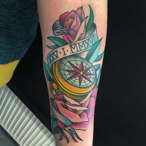 Amazing compass tattoo design, idea 74