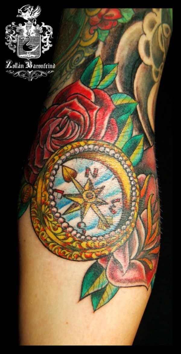 Amazing compass tattoo design, idea 80