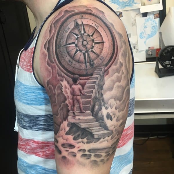 Amazing compass tattoo design, idea 86