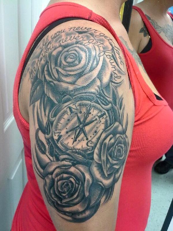 Amazing compass tattoo design, idea 88