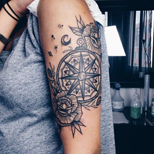 Amazing compass tattoo design, idea 97
