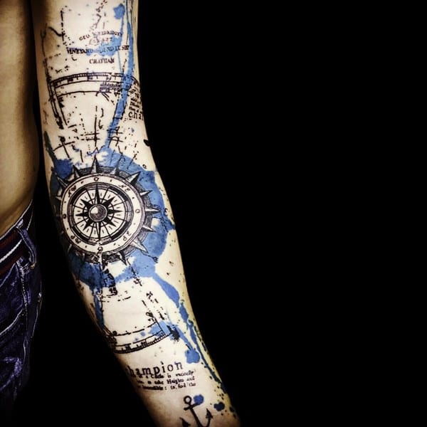 Amazing compass tattoo design, idea 40