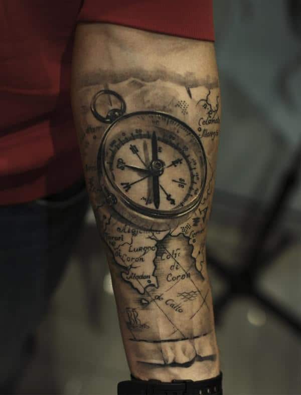 Amazing compass tattoo design, idea 67