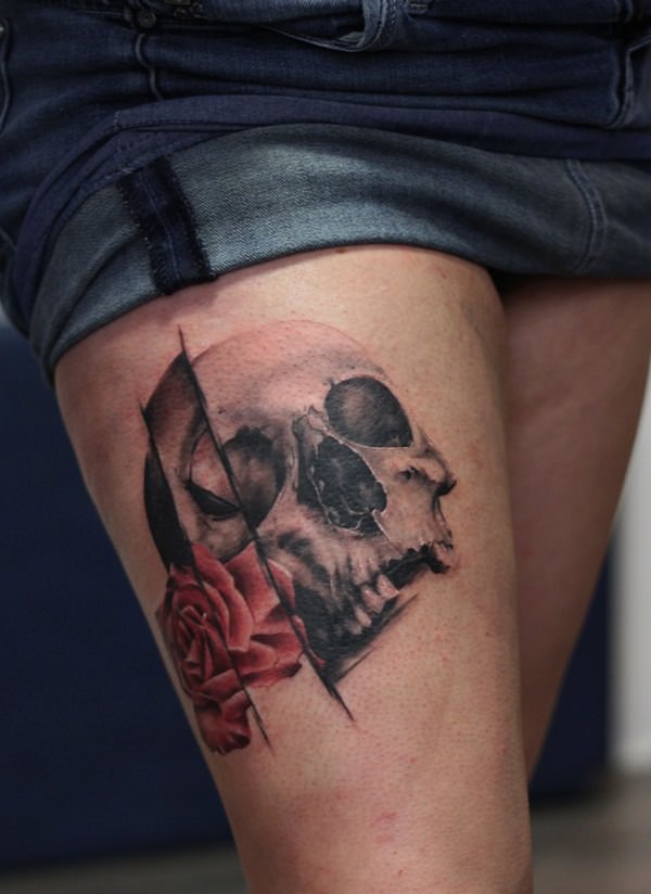 Badass deadly skull tattoo design, idea 64