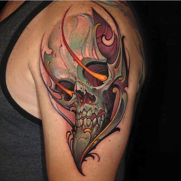 Badass deadly skull tattoo design, idea 67
