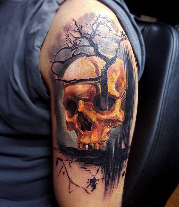 Badass deadly skull tattoo design, idea 44